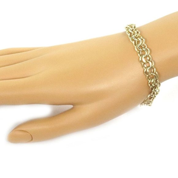 Vintage 14k Yellow Gold Double Ring Charm Bracelet - Picture 2 of 4